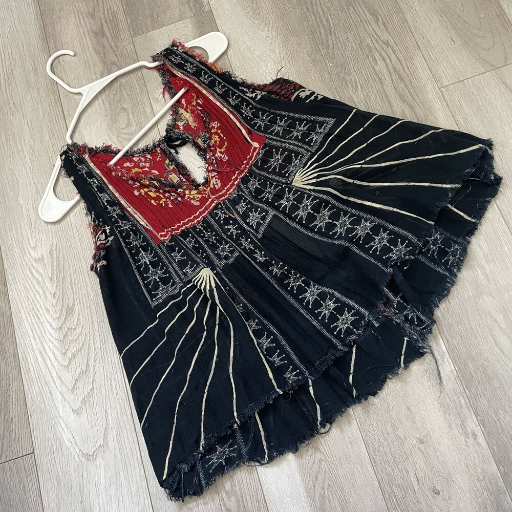 Free People Tank Top printed flowy crop womens Navy Blue (xsmall) boho colorful